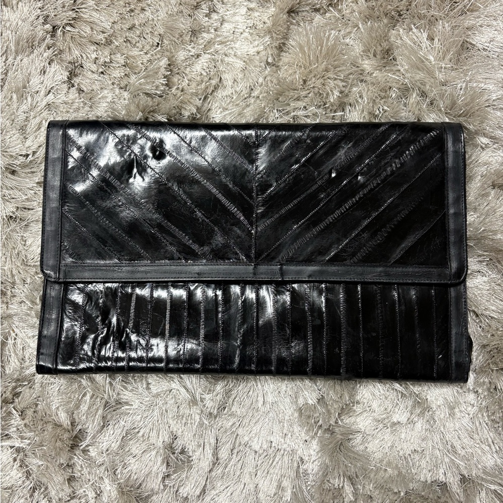 Vintage Eel skin Black Leather Clutch